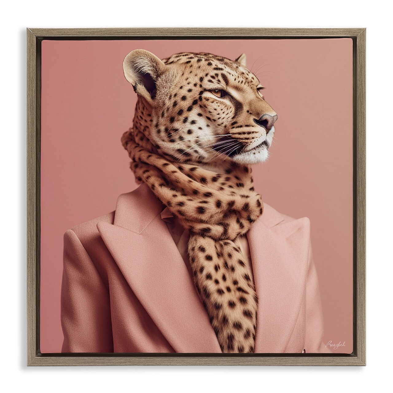 Stupell Industries Fashionable Cheetah Portrait Framed Floater Canvas Wall Art